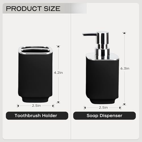 Black Bathroom Accessories 2 Pcs, Soap Dispenser and Toothbrush Holder Set