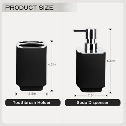 Black Bathroom Accessories 2 Pcs, Soap Dispenser and Toothbrush Holder Set