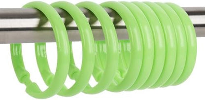 Green Shower Curtain Hooks - 12 Pcs Circular Plastic Shower Curtain Rings for Bathroom - O Shaped Green Shower Hooks Rings for Shower Curtain Rod