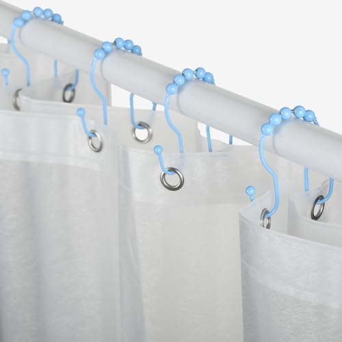 Goowin Shower Curtain Hooks, 12 Pcs Shower Curtain Rings, Stainless Steel Shower Curtain Hangers, Double Hook Shower Curtain Hooks, Smooth Sliding Anti-Drop Shower Rings for Curtain (Blue)