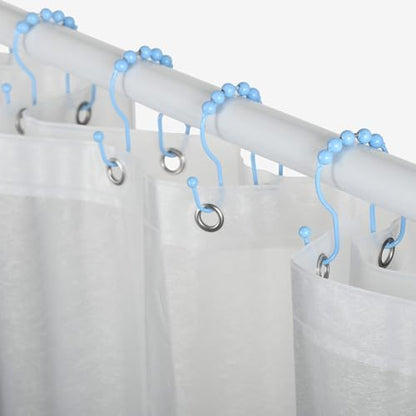 Goowin Shower Curtain Hooks, 12 Pcs Shower Curtain Rings, Stainless Steel Shower Curtain Hangers, Double Hook Shower Curtain Hooks, Smooth Sliding Anti-Drop Shower Rings for Curtain (Blue)