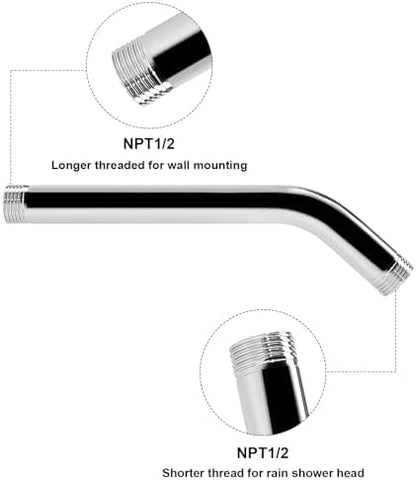NearMoon Shower Arm with Flange, Made of 304 Stainless Steel Shower Extension Extender Pipe, Wall-Mounted for Fixed Bathroom Showerhead, Never Rust (8 Inch, Chrome Finish)