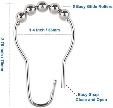 Shower Curtain Hooks Rings, Rustproof Metal Shower Curtain Rings for Bathroom Shower Rods Curtains - Set of 12, Nickel