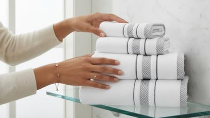Hand Towels Set for Bathroom – Luxury 4-Piece Cotton Hand Towels, Soft Absorbent & Quick Dry, 600 GSM Bath Towels for Bathroom, Hotel Spa Quality (White/Grey, 4-Hand Towel Set)
