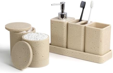 YMXYJM Bathroom Accessories Set 6 Piece Soap Dispenser Set Travertine Beige
