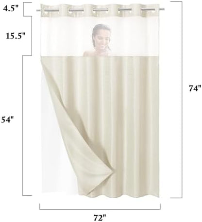 Gibelle No Hook Cloth Ivory Shower Curtain with Liner, 72x74