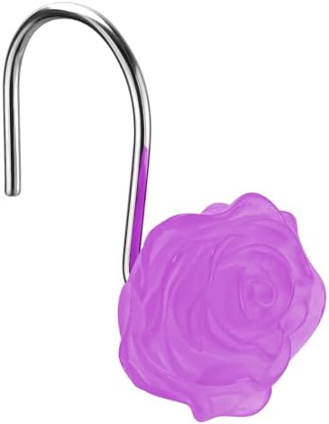 Rose Shower Curtain Hooks, Glow in The Dark, Pretty Floral Themed Elegant Bathroom Decor, Purple