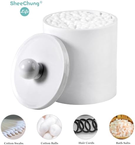 SheeChung 4 Pack Qtip Holder, White Acrylic Qtip Jars for Bathroom
