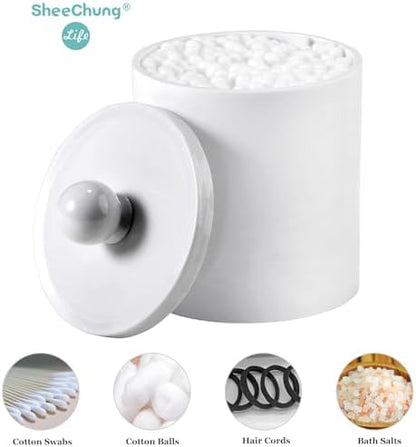 SheeChung 4 Pack Qtip Holder, White Acrylic Qtip Jars for Bathroom