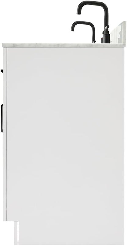 ARIEL Hepburn 72-inch Bathroom Vanity with Sink,Solid Wood, 0.75-inch Italian Carrara Marble Countertop, Double Rectangular Porcelain Sink, 4 Soft Closing Doors, 6 Dovetail Drawers, White