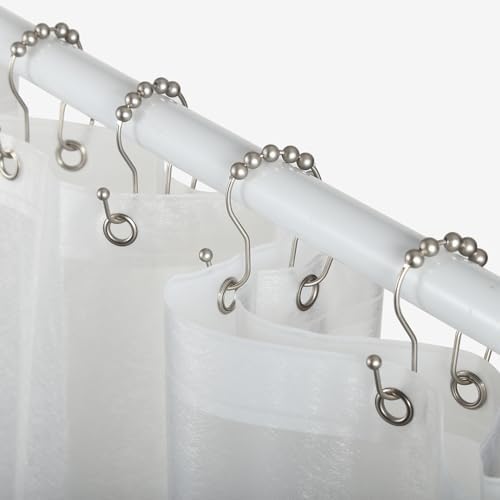 Goowin Shower Curtain Hooks, 12 Pcs Shower Curtain Rings, Stainless Steel Shower Curtain Hangers, Double Hook Shower Curtain Hooks, Smooth Sliding Anti-Drop Shower Rings for Curtain (Matte Nickel)