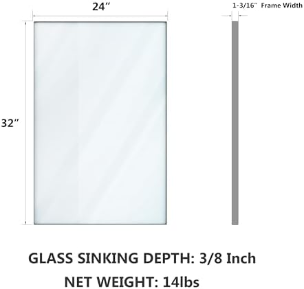VocalStar Silver Bathroom Mirror for Wall, 24 x 32 Inch Square Corner Rectangle Nickel Metal Framed Bathroom Vanity Mirrors, 1/4-inch Shatterproof Glass | Ultra-Flush Hanging