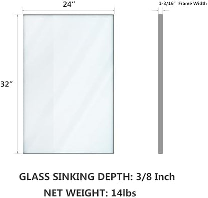 VocalStar Silver Bathroom Mirror for Wall, 24 x 32 Inch Square Corner Rectangle Nickel Metal Framed Bathroom Vanity Mirrors, 1/4-inch Shatterproof Glass | Ultra-Flush Hanging