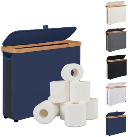 Toilet Paper Storage Basket with Lid - The Ultimate Bathroom Organizer, Free Standing Toilet Paper Holder for Up to 9 Mega Rolls, Toilet Tissue Storage Bin with Handle for RV Closet, Blue