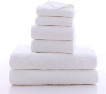 MOONQUEEN Ultra Soft Towel Set - Quick Drying - 2 Bath Towels 2 Hand Towels 2 Washcloths - Microfiber Coral Velvet Highly Absorbent Towel for Bath Fitness, Sports, Yoga, Travel (White, 6 Pieces)