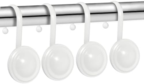 CHICTIE White Shower Curtain Hooks Rings, Decorative Shower Hook for Shower Curtain, Rustproof Modern Shower Rings Hangers for Bathroom Curtains Rods, Set of 12