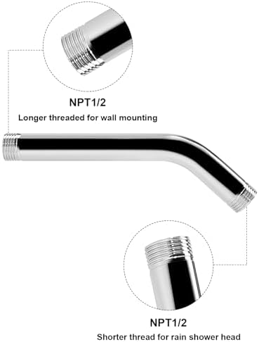 NearMoon Shower Arm with Flange, Made of 304 Stainless Steel Shower Extension Extender Pipe, Wall-Mounted for Fixed Bathroom Showerhead, Never Rust (6 Inch, Chrome Finish)