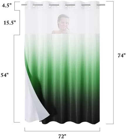Gibelle No Hook Cloth Ombre Green Blue Shower Curtain with Liner, 72x74