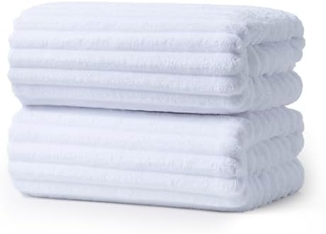 ecolook White Bath Towel Set of 2, 31 x 63 in, Soft and Highly Absorbent, Lightweight Microfiber Towels for Bathroom, Gym, Hotel and Spa