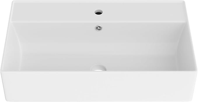 Wall Mounted Bathroom Sink Rectangle Vessel Sink 21" x 12" | Modern Bathroom Compliant Ceramic Bathroom Sinks Porcelain Wall Hung Sink Wash Hand Basin Vanity Sink for Lavatory Room