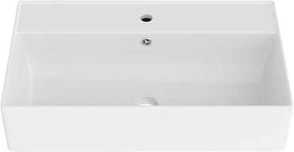 Wall Mounted Bathroom Sink Rectangle Vessel Sink 21" x 12" | Modern Bathroom Compliant Ceramic Bathroom Sinks Porcelain Wall Hung Sink Wash Hand Basin Vanity Sink for Lavatory Room