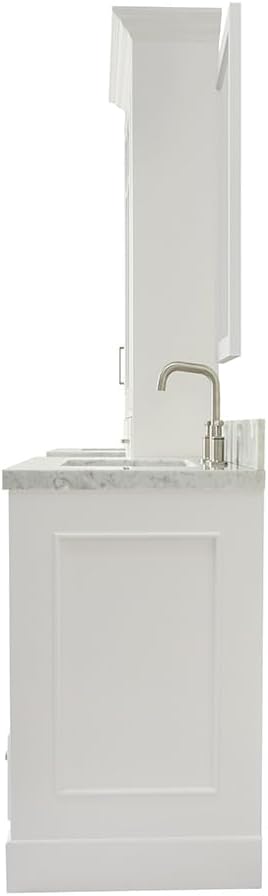 ARIEL Stafford 84-inch Bathroom Vanity with Sink,Solid Wood, 1.5-inch Italian Carrara Marble Countertop, Double Rectangular Porcelain Sink, 5 Soft Closing Doors, 6 Dovetail Drawers, White