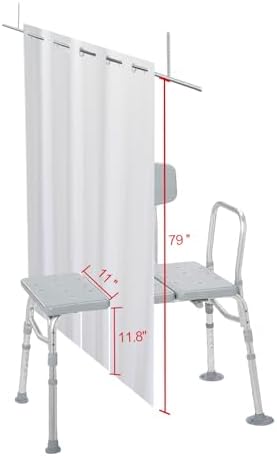80x80 inches Split Shower Curtain for Bath Sliding Transfer Benches, White