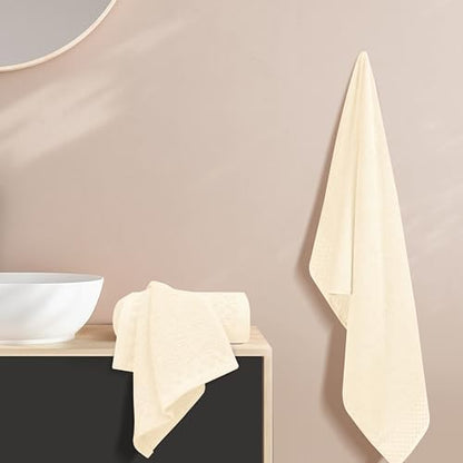 MyOwn Ultra Soft 3 Pack Cotton Towel Set, Contains a Bath Towels 28x55 inch, a Hand Towels 16x24 inch & a Wash Coths 12x12 inch, Ideal Everyday use, Compact & Lightweight - Ivory