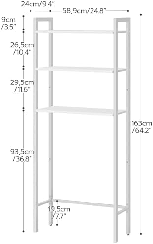 HOOBRO Over The Toilet Storage, 3-Tier Bathroom Organizer Shelf Over Toilet, Freestanding Bathroom Storage Shelves, Space Saver, Easy to Assemble for Room, White WT41TS01