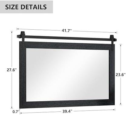 Farmhouse Mirror 42”x28” Black Rustic Mirror for Wall Vanity Mirrors Barn Door Style Decor Bathroom Living Room Entryway Bedroom Mirrors