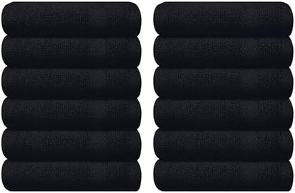 GLAMBURG Ultra Soft 12-Piece Washcloths Set 13x13-100% Ringspun Cotton - Durable & Highly Absorbent Face Towels - Ideal for use in Bathroom, Kitchen, Gym, Spa & General Cleaning - Black