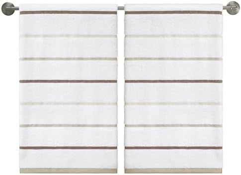 IZOD – Bath Towels, Plush Ringspun Cotton Blend with Striped Design and Dark Hem Finish, Set of 2 (Sandbar Linen)