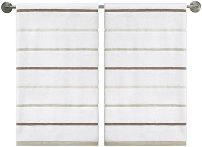 IZOD – Bath Towels, Plush Ringspun Cotton Blend with Striped Design and Dark Hem Finish, Set of 2 (Sandbar Linen)