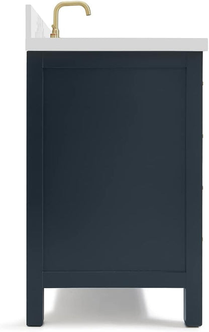 ARIEL Cambridge 48-inch Bathroom Vanity with Sink,Solid Wood, 1.5-inch Pure White Quartz Countertop & Backsplash, Single Oval Porcelain Sink, 2 Soft Closing Doors, 9 Dovetail Drawers, Midnight Blue