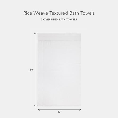 Texere 100% Organic Cotton Rice Weave Jacquard 700 GSM Luxury Bath Towel Sets - Ultra Soft and Absorbent Hotel and Spa Quality (Rice Weave, Bright White, 2 Bath Towels)