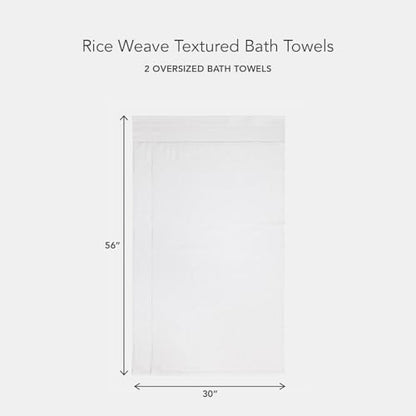 Texere 100% Organic Cotton Rice Weave Jacquard 700 GSM Luxury Bath Towel Sets - Ultra Soft and Absorbent Hotel and Spa Quality (Rice Weave, Bright White, 2 Bath Towels)