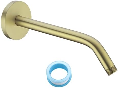 10 in Brushed Gold Shower Arm with Flange,Wall Mount Replacement Angle Shower Head Arm Wall-Mounted For Fixed Shower Head & Handheld Showerhead,SW-RD91018-10BG.