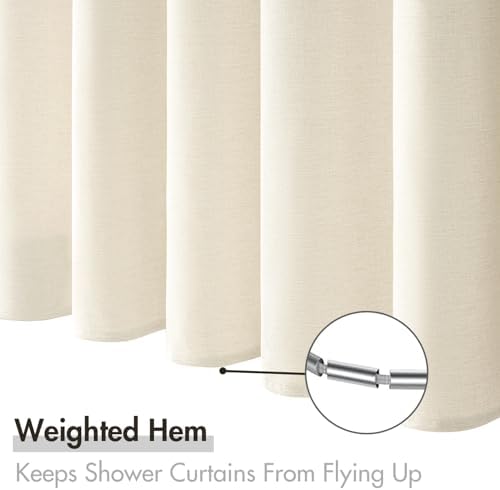 MIULEE Linen Fabric Shower Curtain Ivory W72*L72 12 Metal Hooks