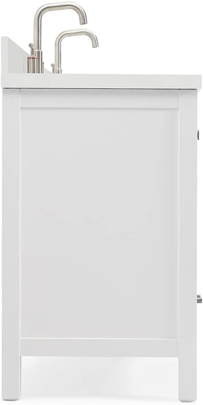 ARIEL Cambridge 60-inch Bathroom Vanity with Sink,Solid Wood, 1.5-inch Pure White Quartz Countertop & Backsplash, Double Rectangular Porcelain Sink, 4 Soft Closing Doors, 6 Dovetail Drawers, White