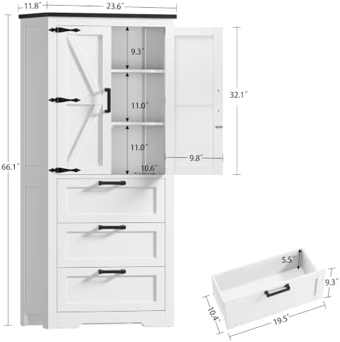 TEENFON Storage Cabinet with Doors & Adjustable Shelf