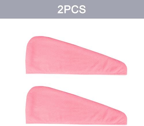 MaopaoBeauty 2 Pack Microfiber Hair Towel Wrap for Women, Lint Free Quick Drying Hair Turban for All Hair Style, Absorbent and Lightweight Hair Towel for Daily Use, Hot Pink