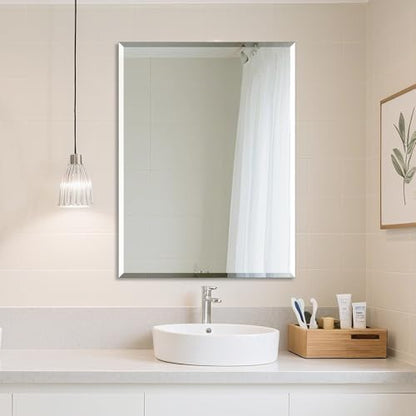 Bathroom Mirror for Over Sink 40x30 Inch Frameless Wall Mirror Beveled Edge