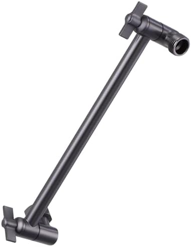 Heavy Duty Adjustable Shower Arm, 11" 100%Brass Extension with Gear Lock Teeth & Swivel Nut,Strong Load Support, No Sagging, Keeps ShowerHead Straight, Leak-Free, G1/2 NPT(Brushed Gun Black)