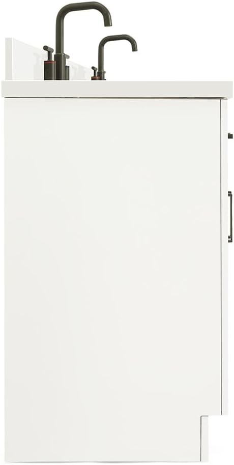 ARIEL Hepburn 60-inch Bathroom Vanity with Sink,Solid Wood, 1.5-inch Pure White Quartz Countertop & Backsplash, Double Oval Porcelain Sink, 4 Soft Closing Doors, 6 Dovetail Drawers, White