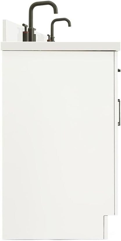 ARIEL Hepburn 60-inch Bathroom Vanity with Sink,Solid Wood, 1.5-inch Pure White Quartz Countertop & Backsplash, Double Oval Porcelain Sink, 4 Soft Closing Doors, 6 Dovetail Drawers, White