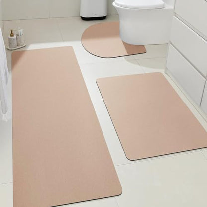 ACCUMTEK Non Slip Bath Mat, Thin Bathroom Rugs Fit Under Door, Quick Dry Bath Mats, Machine Washable Bath Rugs for Bathroom, Bathtub & Kitchen, Bathtub & Kitchen, Taupe/Solid/3 Piece