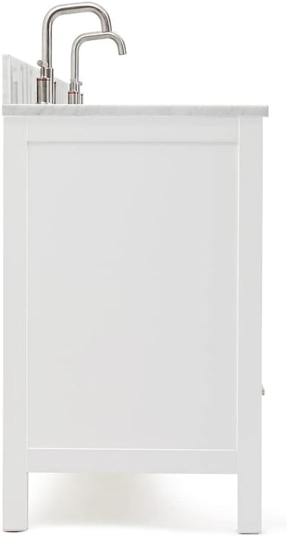 ARIEL Cambridge 72-inch Bathroom Vanity with Sink,Solid Wood, 0.75-inch Italian Carrara Marble Countertop, Double Rectangular Porcelain Sink, 4 Soft Closing Doors, 6 Dovetail Drawers, White