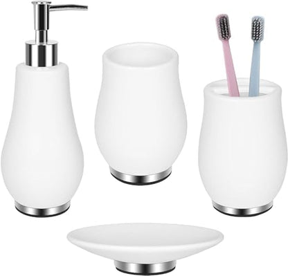RQYIXI Ceramic Bathroom Accessories Set,White,4 Piece,Tulip Design