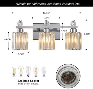 Bathroom Vanity Lights 3-Light Chrome Modern Crystal Vanity Light Fixtures Over Mirror Crystal Bathroom Vanity Lighting Fixtures