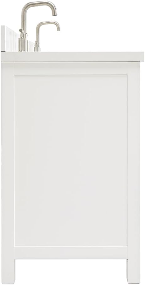 ARIEL Cambridge 66-inch Bathroom Vanity with Sink,Solid Wood, 1.5-inch Pure White Quartz Countertop & Backsplash, Double Oval Porcelain Sink, 4 Soft Closing Doors, 6 Dovetail Drawers, White